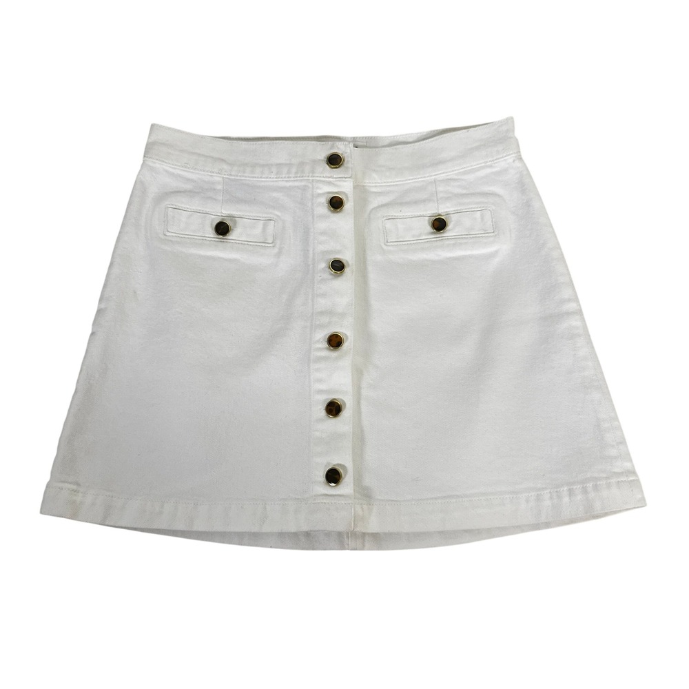 REFORMATION Cher White Denim Button Front A-Line Mini Skirt Size 8
